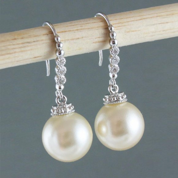 "Dainty Hot Silver Plated Exclusive Pearl Earrings for Women, - Picture 4 of 7